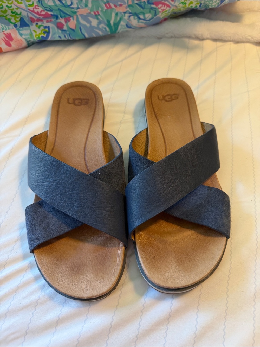 UGG Women's Navy Crisscross Slide Sandals